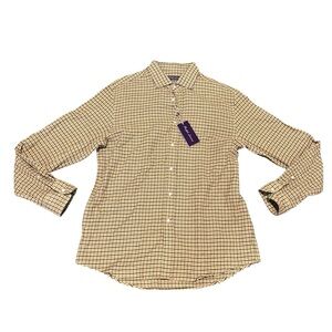 Ralph Lauren Purple Label Mens Tan Plaid Cotton Button Down Shirt- XL- NWT